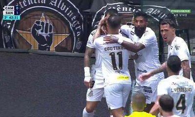 Aos 42 min do 2º tempo - gol de dentro da área de Gabi do Santos contra o Atlético-MG