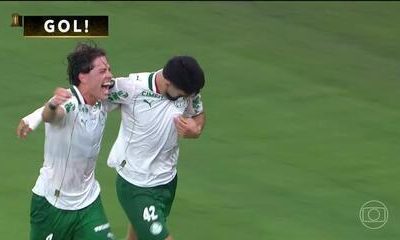 Aos 44 min do 1º tempo - gol de dentro da área de Flaco López do Palmeiras contra o Fluminense